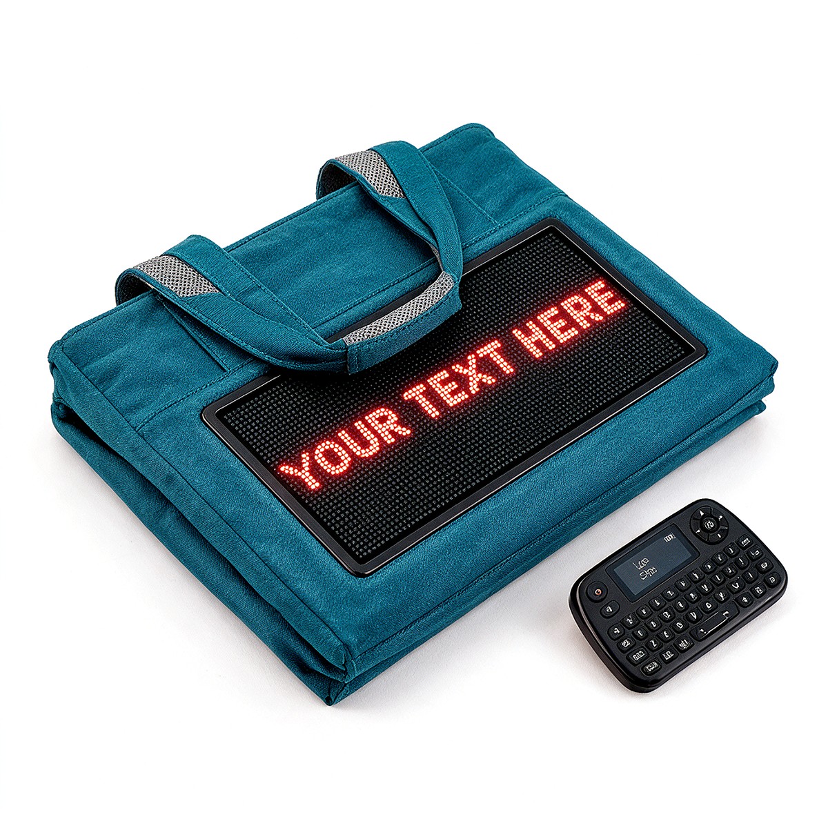 Tote folded flat with handles wrapped around